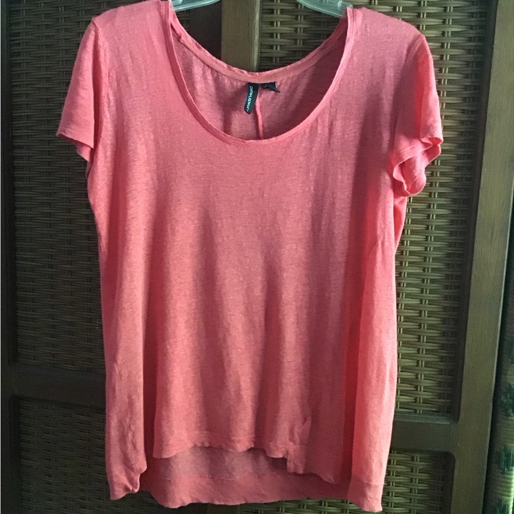 Cynthia Rowley Coral Scoop-Neck Short Sleeve Tee